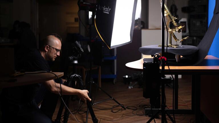 photographing a historical microscope